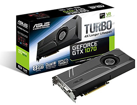 Asus Turbo GeForce GTX1070-8G Gaming Grafikkarte (Nvidia, PCIe 3.0, 8GB DDR5x Speicher, HDMI, DVI, DisplayPort) <b>REFURBISHED]</b>