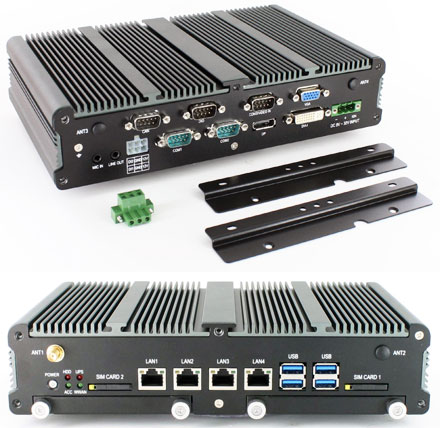 FleetPC-8-i3 Car-PC (Intel Core i3-3217UE 2x1.6Ghz, 2GB RAM, Autostart-Controller, 9-36V Automotive PSU, GPS, CAN-BUS, 4x LAN) [<b>FANLESS</b>]
